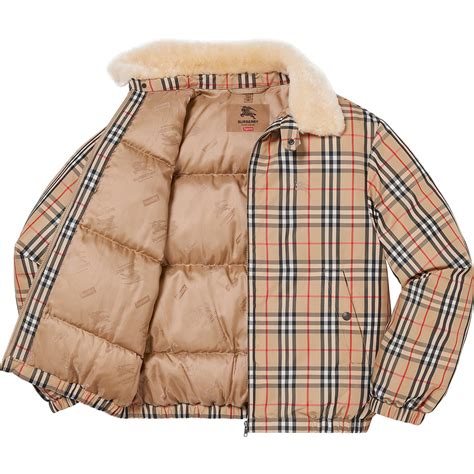 supreme x burberry shearling collar down puffer jacket|Supreme Burberry Shearling Collar Down Puffer Jacket Beige.